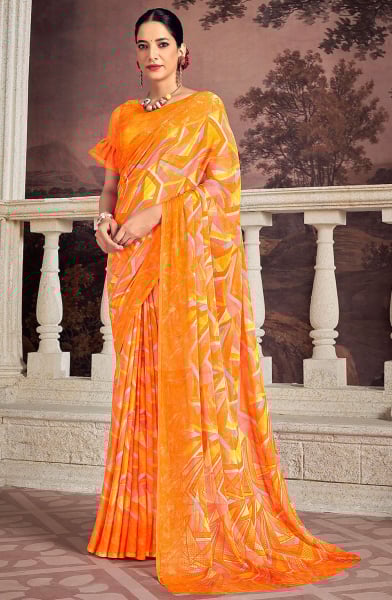 Multicolor Printed Chiffon Casual Wear Saree