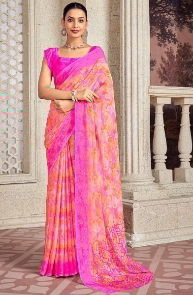 Multicolor Printed Chiffon Casual Wear Saree