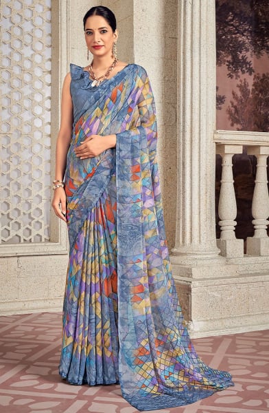 Multicolor Printed Chiffon Casual Wear Saree
