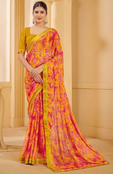 Multicolor Printed Chiffon Casual Wear Saree