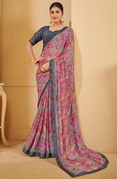 Multicolor Printed Chiffon Casual Wear Saree