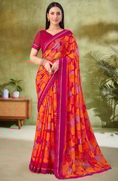 Multicolor Printed Chiffon Saree