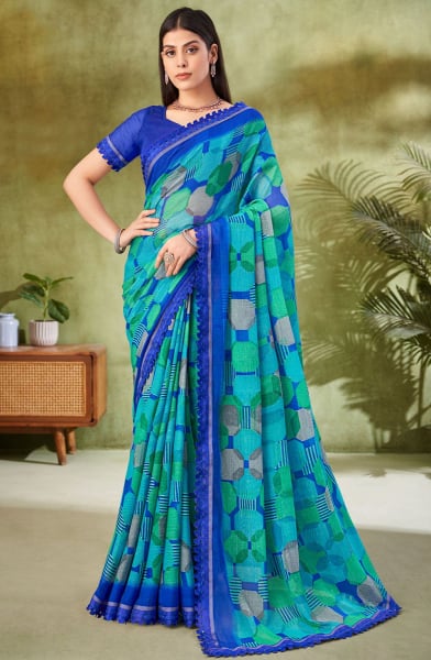 Multicolor Printed Chiffon Saree