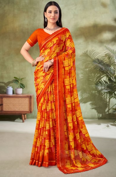 Multicolor Printed Chiffon Saree