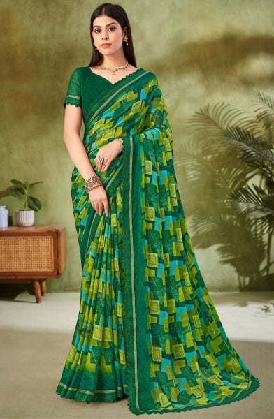 Multicolor Printed Chiffon Saree