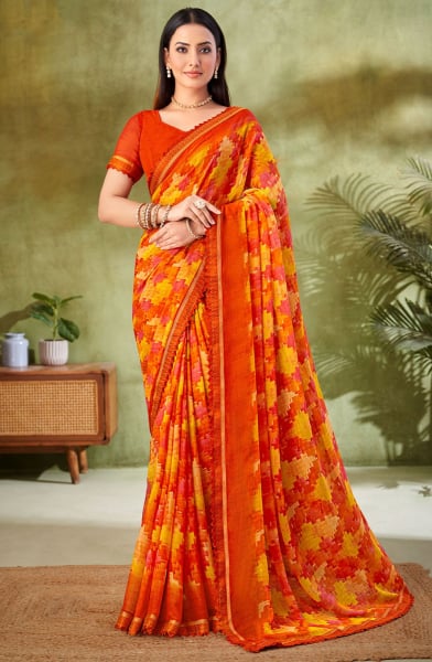 Multicolor Printed Chiffon Saree