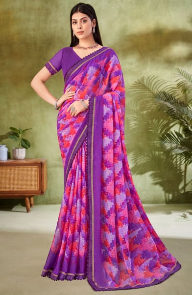 Multicolor Printed Chiffon Saree