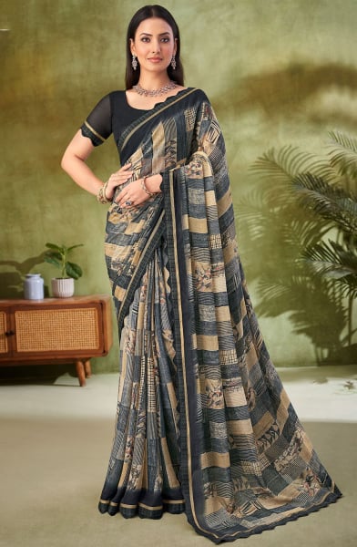 Multicolor Printed Chiffon Saree