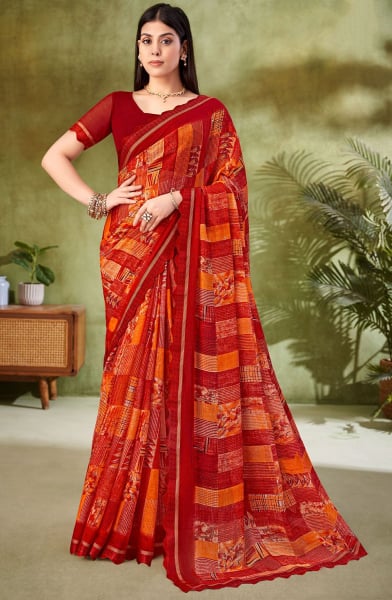 Multicolor Printed Chiffon Saree