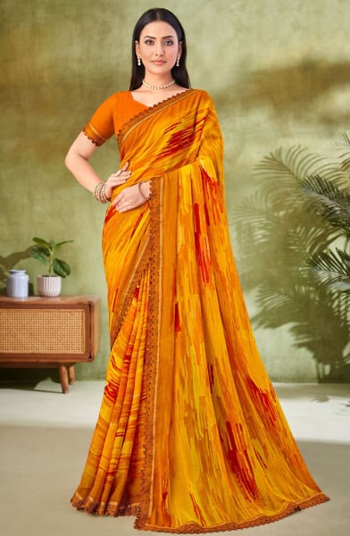 Multicolor Printed Chiffon Saree