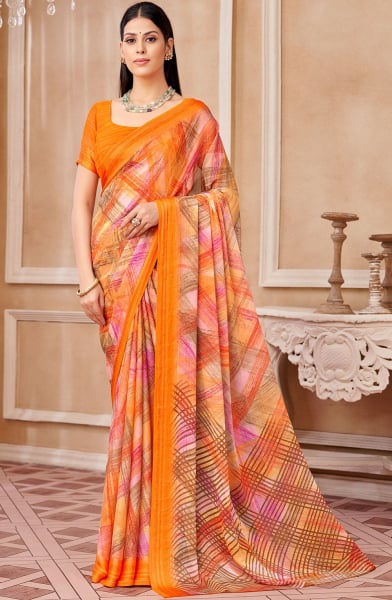 Multicolor Printed Chiffon Saree with Satin Border