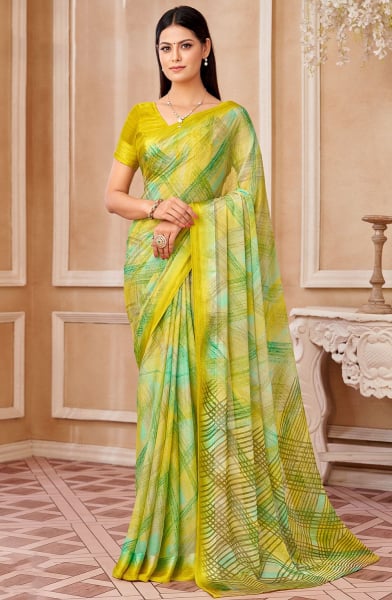 Multicolor Printed Chiffon Saree with Satin Border