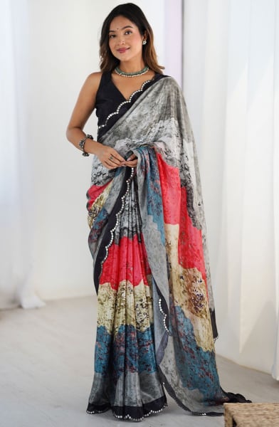 Multicolor Printed Chinnon Casual Wear Saree