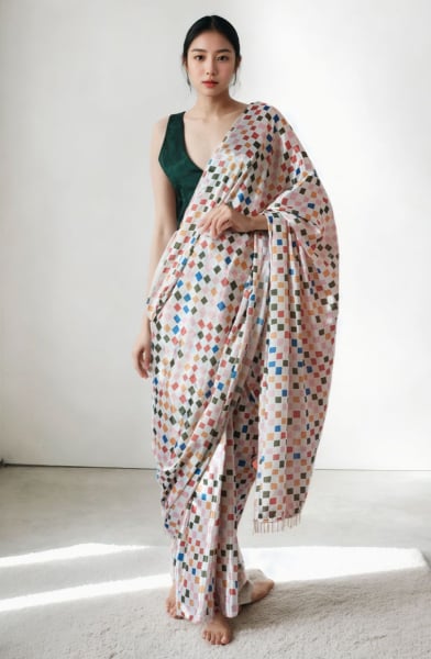 Multicolor Printed Chinnon Partywear Saree
