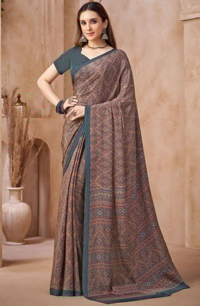 Multicolor Printed Crepe Casual Saree