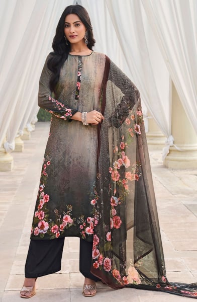 Multicolor Printed Crepe Plus Size Suit