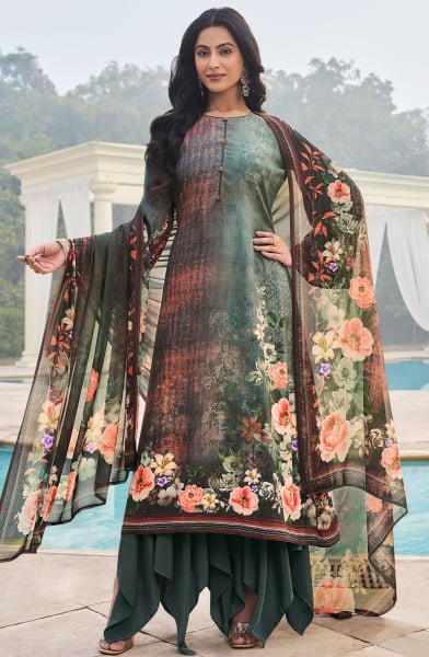 Multicolor Printed Crepe Plus Size Suit
