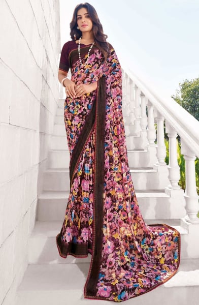 Multicolor Printed Georgette Saree