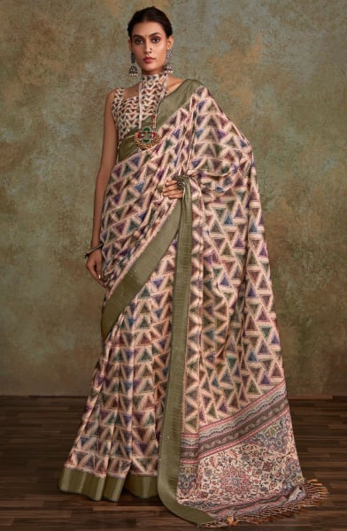 Multicolor Pure Bagru Printed Handloom Saree