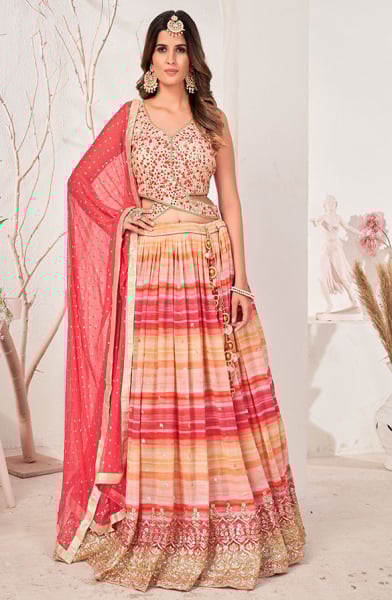 Multicolor Pure Viscose Georgette Lehenga Choli for Wedding