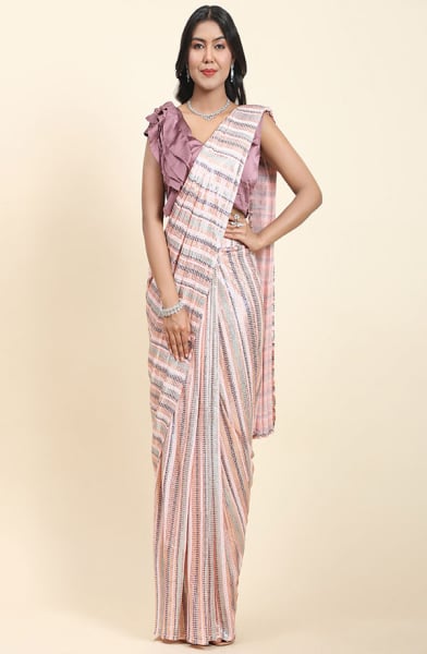Multicolor Sequined Pure Georgette Ready to Wear Saree for Party