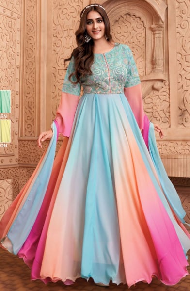 Multicolor Silk Gown with Dupatta