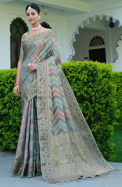 Multicolor Woven Organza Saree