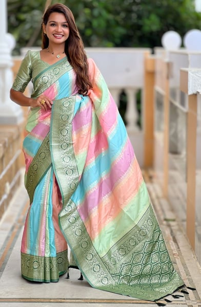 Multicolor Woven Soft Silk Saree