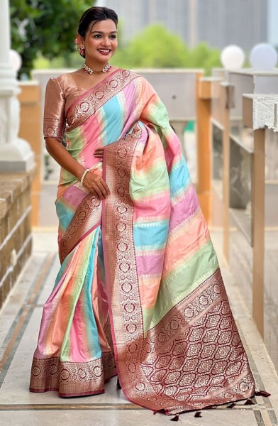 Multicolor Woven Soft Silk Saree