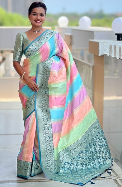 Multicolor Woven Soft Silk Saree