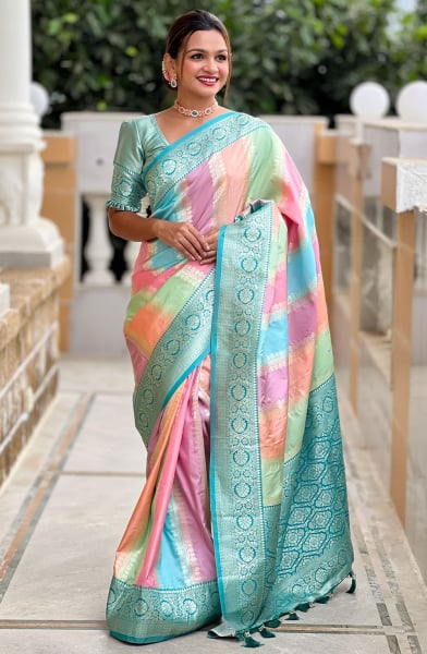 Multicolor Woven Soft Silk Saree