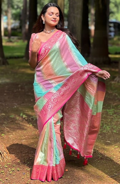 Multicolor Woven Soft Silk Saree