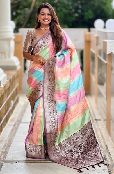 Multicolor Woven Soft Silk Saree