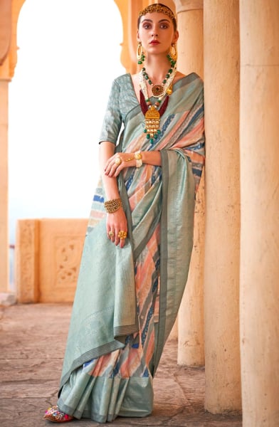 Multicolor Zari Woven Viscose Silk Saree