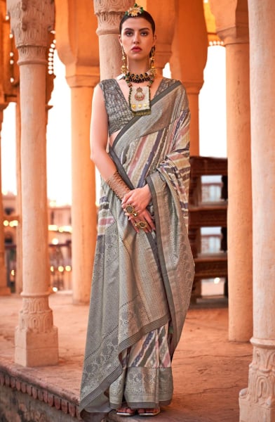 Multicolor Zari Woven Viscose Silk Saree