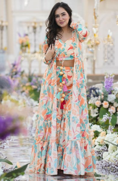 MulticolormChinnon Plus Size IndoWestern