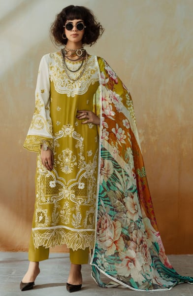 Mustard and Off White Pure Muslin Suit