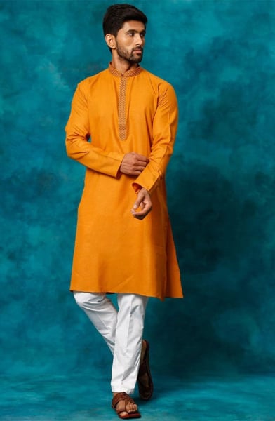 Mustard Cotton Blend Kurta Set