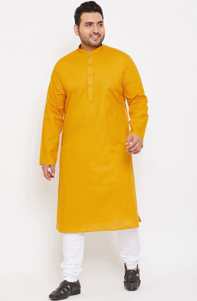 Mustard Cotton Blend Plus Size Kurta Set