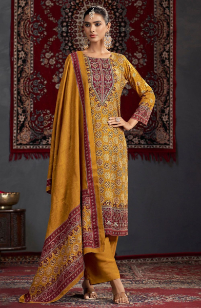 Mustard Embellished Pashmina Pant Kameez