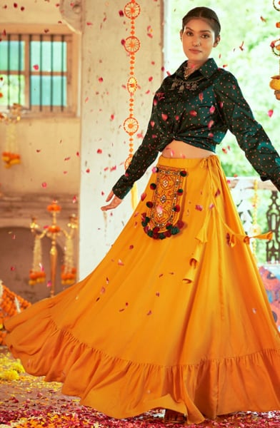 Mustard Ethnic Skirt with Top for Party