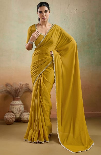 Mustard Matte Georgette Party Wear Saree