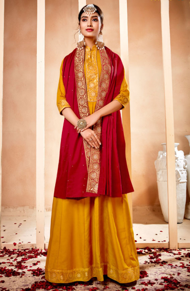 Mustard Muslin Readymade Anarkali Dress