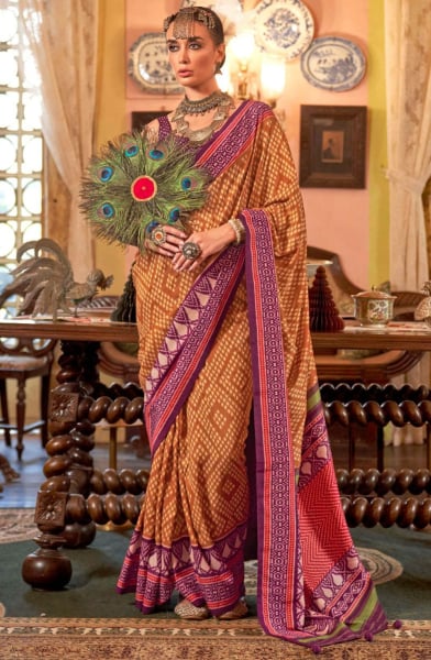 Mustard Patola Design Viscose Silk Saree
