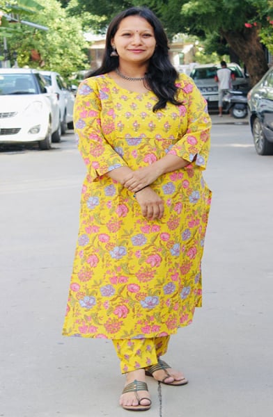 Mustard Printed Cotton Kurti
