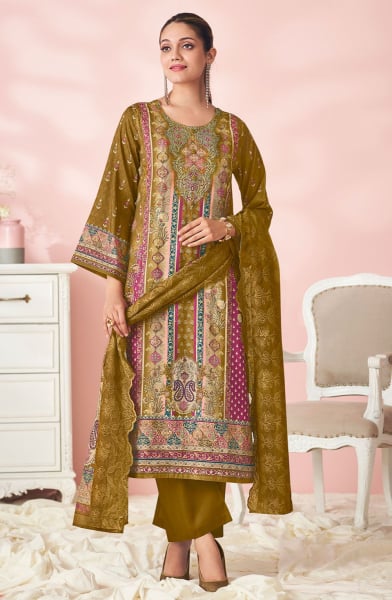 Mustard Printed Lawn Cotton Pant Kameez