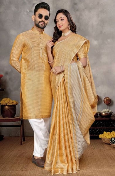 Mustard Silk Festival Wear Couple Combo