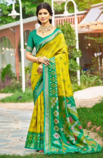 Mustard Soft Silk Woven Saree for Festival