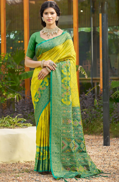 Mustard Soft Silk Woven Saree for Festival