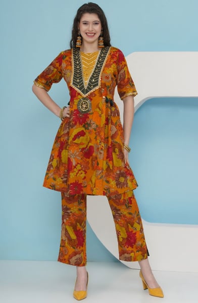 Mustard Stylish Hand Embellised Set